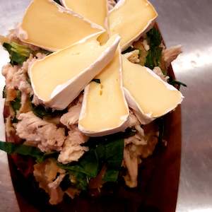 Kumara Loaded with Chicken, Camembert & Kale