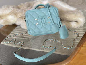 Chanel Tiffany Blue Caviar Small Filigree Vanity Case