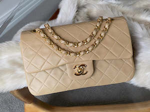 Chanel Beige Lambskin Classic Double Flap