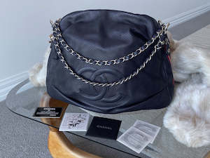 Chanel Navy Lambskin Baseball Spirit Ligne Hobo