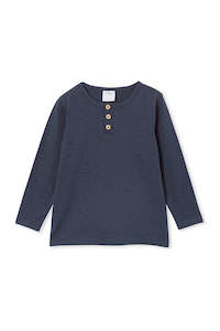 Milky | Oil Blue Henley Long Sleeve Tee | Size 8-12