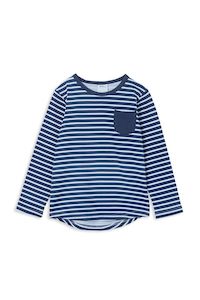 Milky | Indigo Navy Stripe Pocket Long Sleeve Tee | Size 8-12