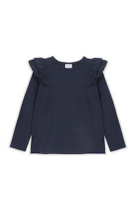 Milky | Navy Frill Long Sleeve T-Shirt | Sizes 8-12