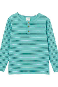 Milky | Green Stripe Henley Long Sleeve T-Shirt | Sizes 8-12