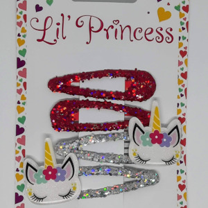 Lil' Princess | Unicorn Hair Clips | Silver