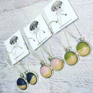 Resin and Wood look Kidney Wire Earrings - Silver