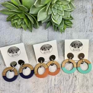 Resin and Wood Ring Earrings