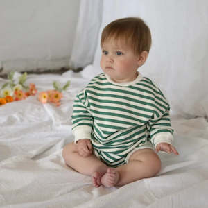 Christmas Collection: Lennyco - Long-sleeve Striped Romper | Green