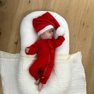 Christmas Collection: Lilla Hjärtat - Frill Zip Romper  | Red