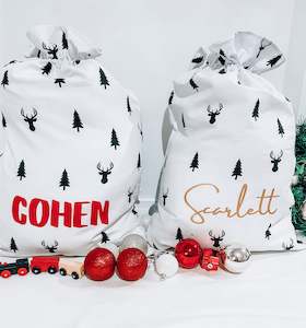 Christmas Collection: MLW By Design - Reindeer & Trees Personalised Christmas Santa Sack