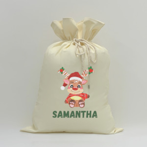 Christmas Collection: MLW By Design - Personalised Red Nose Reindeer Santa Sack