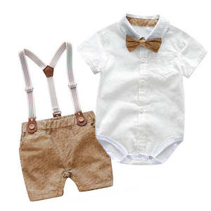 Party Outfits Birthdays: Arlo Bow Tie & Suspenders Set | Tan