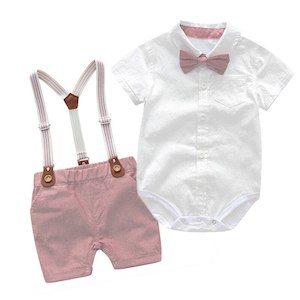 Party Outfits Birthdays: Arlo Bow Tie & Suspenders Set | Salmon