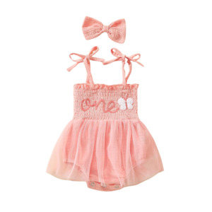 Party Outfits Birthdays: Birthday One Pink Romper