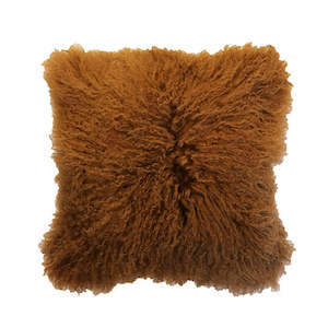 Meru Tibetan Lamb Fur Cushion - Cassia Bark