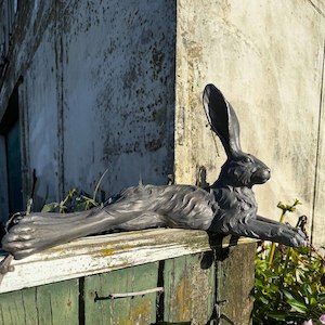 Internet only: Country Hare Statue - Resting Grey