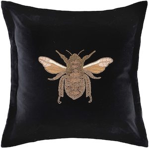 Layla Bee Cotton Velvet Cushion - Black