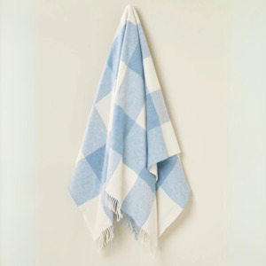 Checkboard Aqua Merino Wool Throw