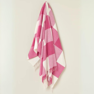 Internet only: Checkboard Pink Merino Wool Throw