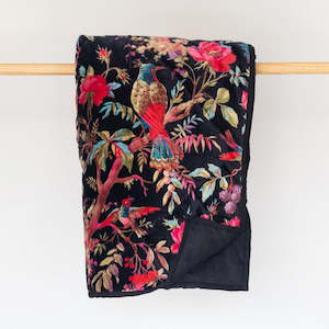 Bird of Paradise Velvet Throw in Black