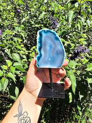 Jewellery: Blue Dyed Agate Slice on Stand