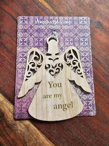 Angelic Blessings Wooden Hanging Ornament - Angel