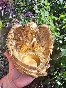 Gold Cherub Bowl Statue