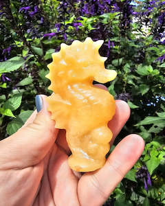 Yellow Calcite Seahorse Carving