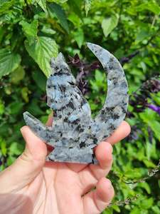 Jewellery: Larvikite Wolf In Moon Carving