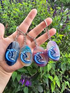 Dyed Agate Slice Keyring - Dragon