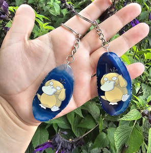 Dyed Agate Slice Keyring - Psyduck