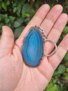 Dyed Blue Agate Slice Key Ring