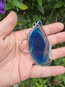 Blue Agate Slice Key Ring