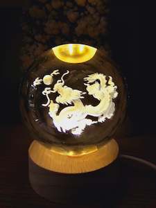 Glass Etched Sphere - Dragon