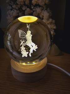 Glass Etched Sphere - Sitting Fairy