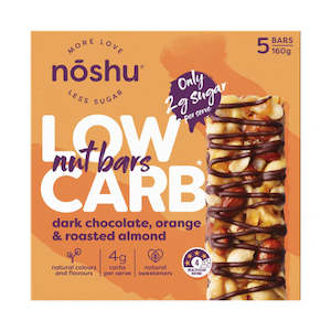 Health food: Low Carb Nut Bars Dark Chocolate, Orange & Roasted Almond 5 Pack