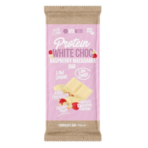 White Choc Raspberry Macadamia Bar 100g