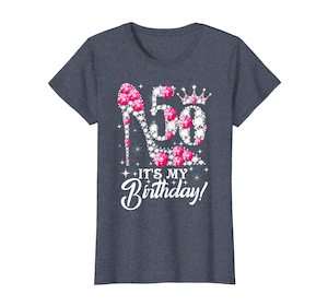 T-Shirts: Womens 50 It's My Birthday T-Shirt Gift Girly Pink Shoe Crown 50th