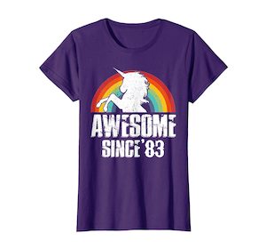 Awesome Since 83 Unicorn Retro Vintage Rainbow Tshirt