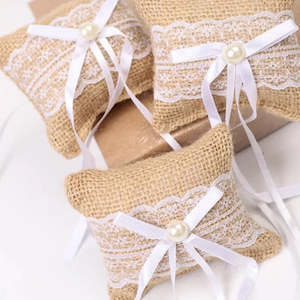 Burlap, Pearl & Lace Ring Cushion