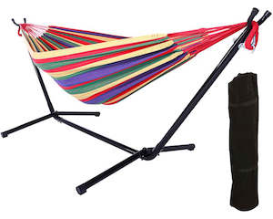 Double Hammock with 9 FT Stand, Space-Saving Steel Stand and Portable Carrying B…