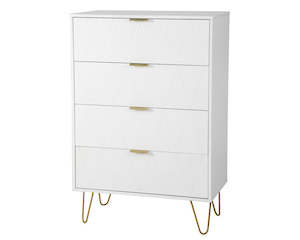 White 4-Drawer Dresser for Bedroom – Modern Storage Cabinet with Golden Handle…