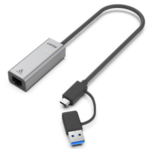 USB to Gig Ethernet Adapter with 2-in-1 Connectors (USB-C & USB-A)