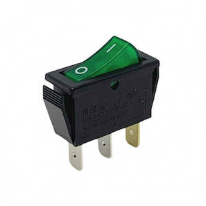 240V 15A SPST ON-OFF Illuminated Rocker Switch- Green 3 Pin (Pro# SWT115)