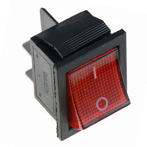 240V 15A DPST ON-OFF Illuminated Rocker Switch- Red 4 Pin (Large) (Pro# SWT110)