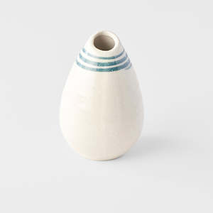 White with Blue Rings Teardrop Vase