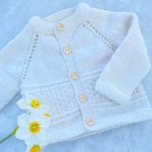 "Kinzie" patterned merino baby cardigan