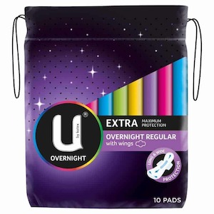 U by Kotex Extra Pads Overnight Winged 10pk