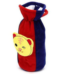 Baby Plush Bottle Cover Bear Face Motif Large – Red And Blue