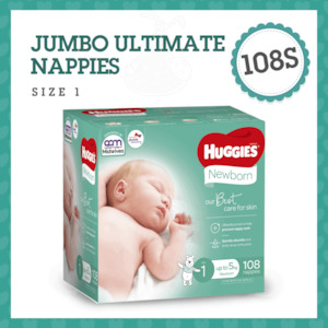 Huggies Ultimate Nappies (Size 1 Newborn 0-5kg) 108s – Jumbo Box